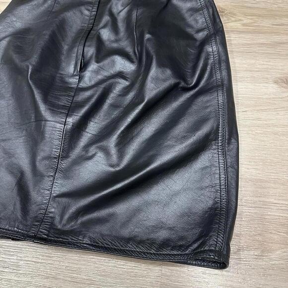 Black Leather Mini Skirt 3/4 100% Lined Snap Zip Genuine Leather Biker Goth - Picture 3 of 15